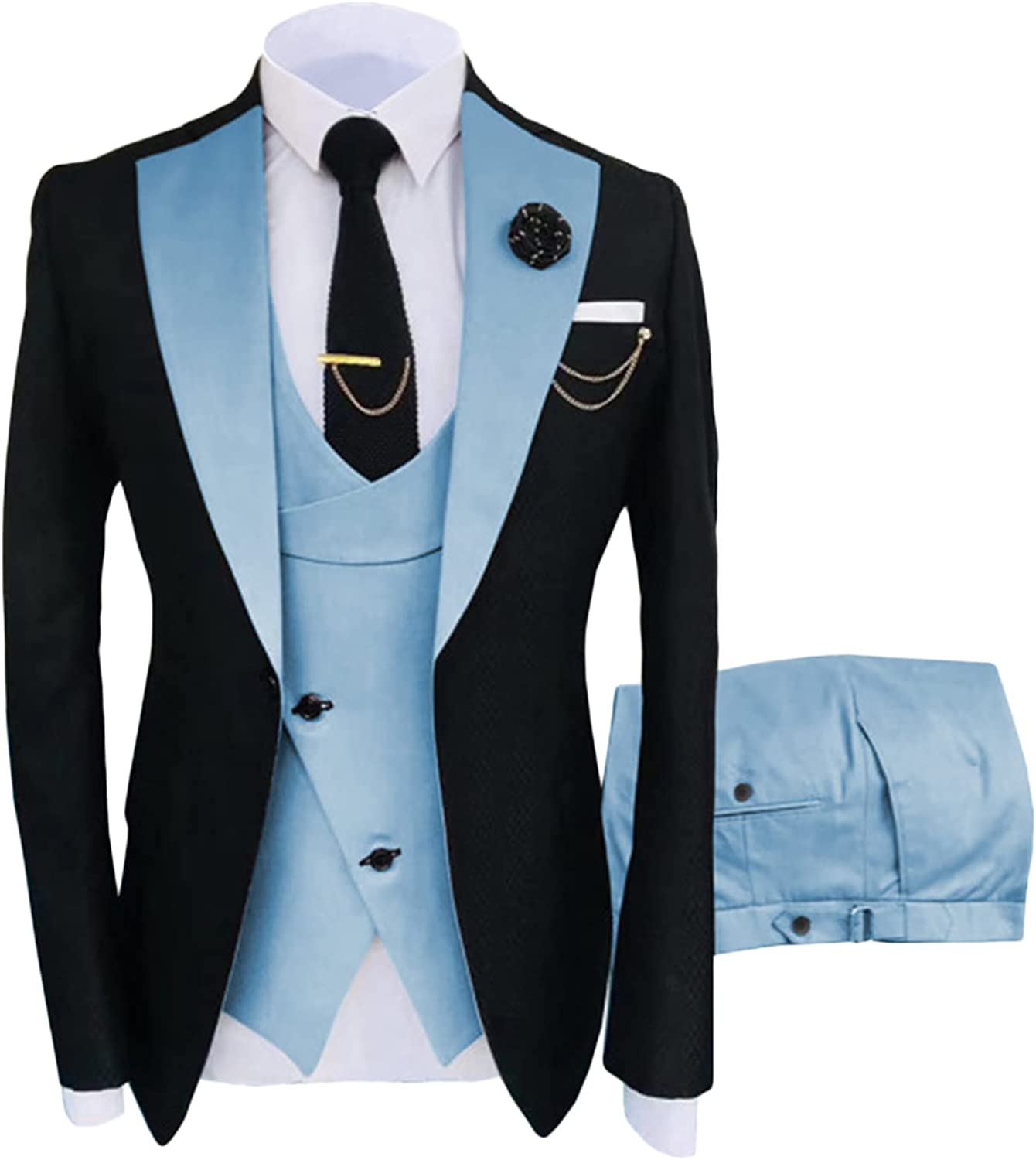 Light Blue Three-Piece Shawl Lapel Prom Suit