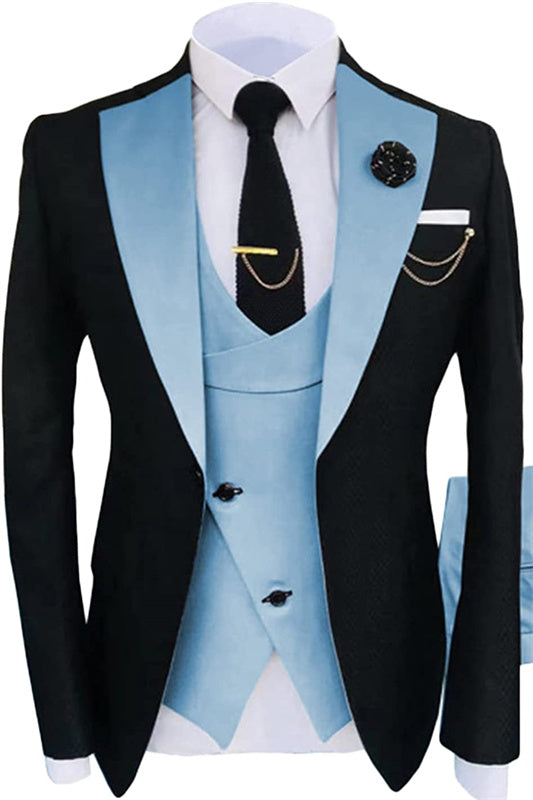 Light Blue Three-Piece Shawl Lapel Prom Suit