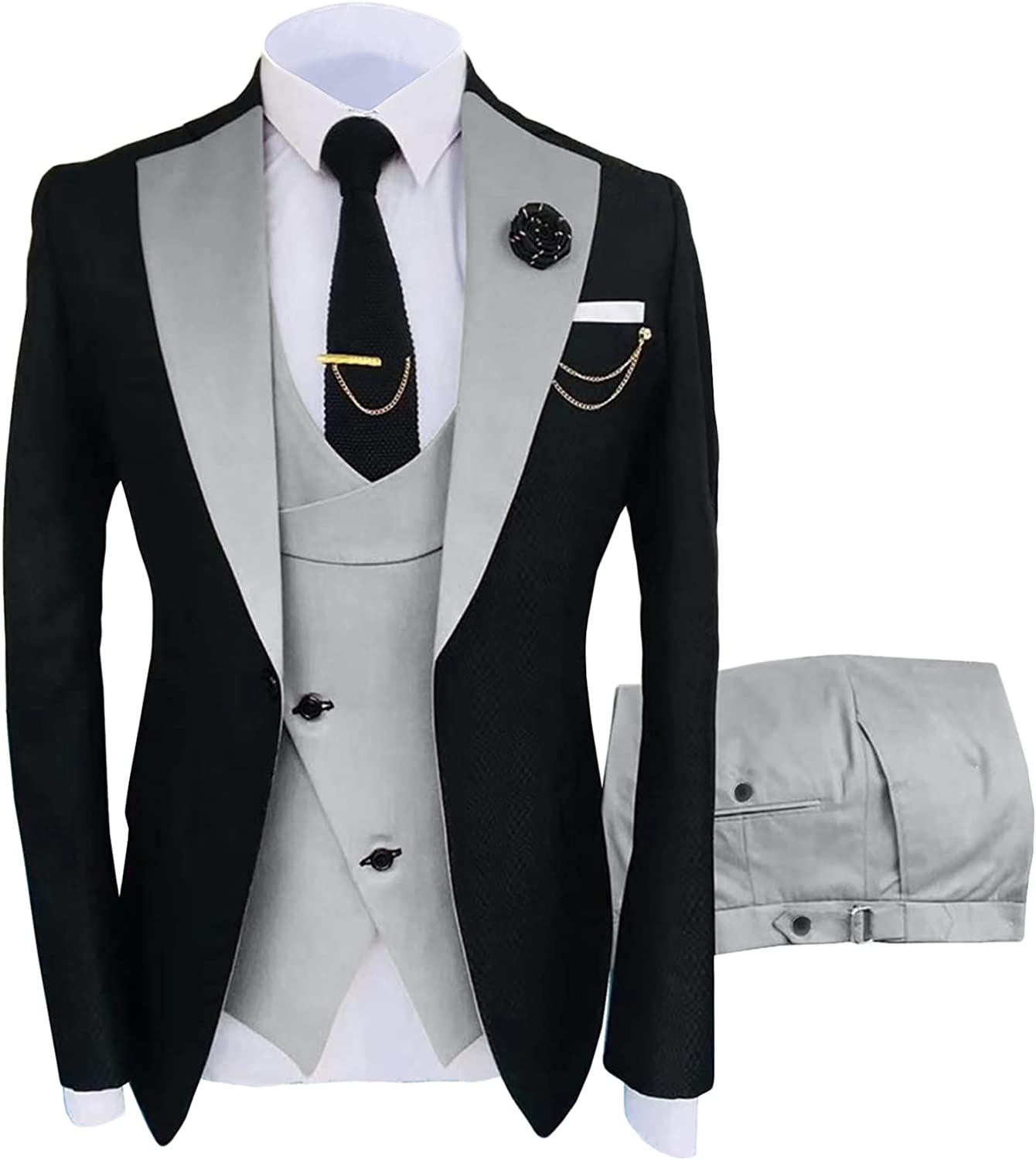 Light Gray Three-Piece Shawl Lapel Prom Suit