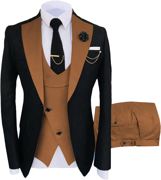 Light Brown Three-Piece Shawl Lapel Prom Suit