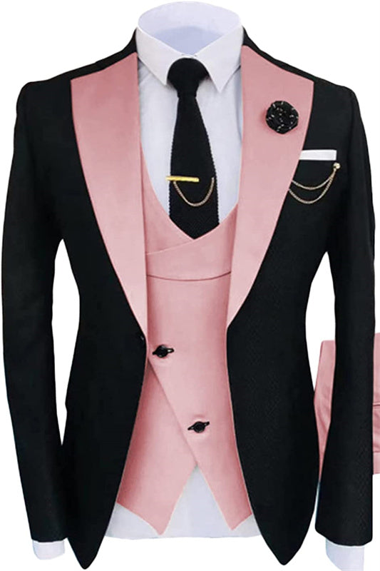 Stylish Pink Shawl Lapel 3-Piece Prom Suit for Men