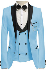 Sky Blue Peaked Lapel 3-Piece New Arrival Prom Suit