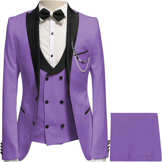 Purple Peaked Lapel 3-Piece Slim Fit Prom Suit