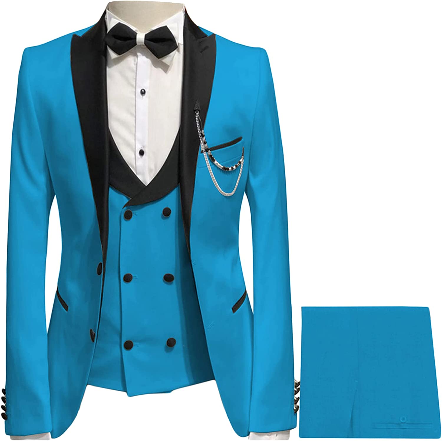 Blue Three-Piece Peaked Lapel Prom Suit