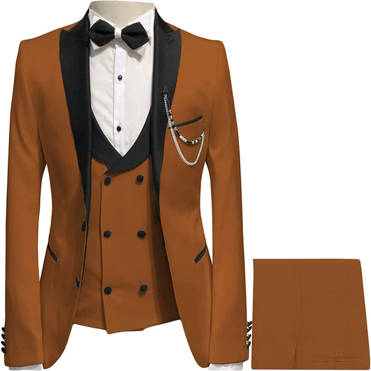 Brown Three-Piece Peaked Lapel Prom Suit