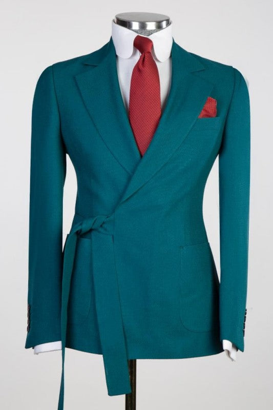 Chic Teal Blue Notched Lapel 2-Piece Prom Suit