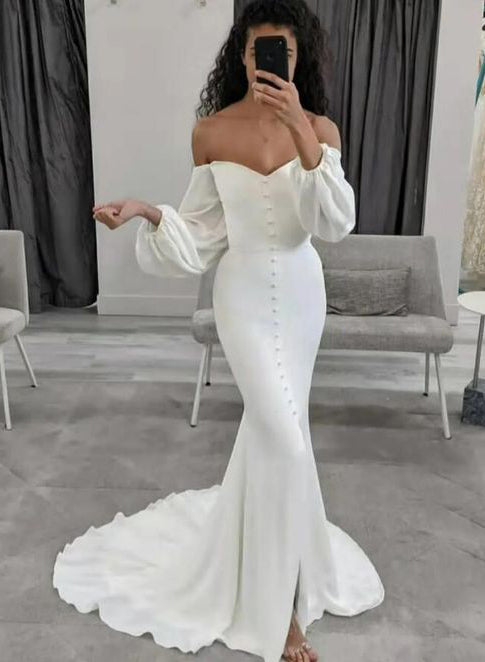 Off-the-Shoulder Mermaid Wedding Dresses with Long Sleeves