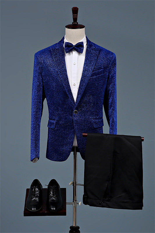 Royal Blue Peaked Lapel 2-Piece Fashion Sequins Prom Suit