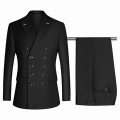 Bespoke Black Peaked Lapel Double Breasted Business Suit