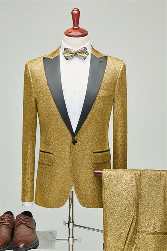 Gold Sequins Peaked Lapel 2-Piece Bespoke Prom Suit