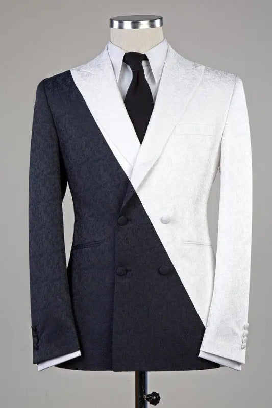 Classic White Peaked Lapel Double Breasted Jacquard Prom Suit