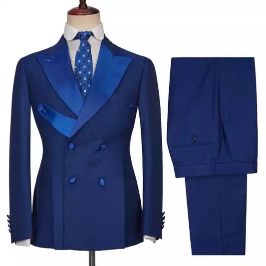 Glamorous Royal Blue Peaked Lapel Double Breasted Prom Suit