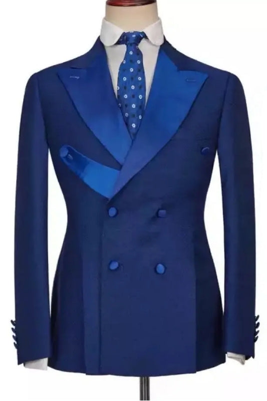 Glamorous Royal Blue Peaked Lapel Double Breasted Prom Suit