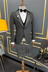 Deep Gray Peaked Lapel 3-Piece Classic Business Suit