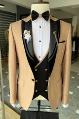 Modern Khaki Peaked Lapel 3-Piece Men Suit for Prom