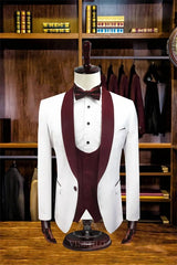 Newest Burgundy Shawl Lapel 3-Piece Wedding Suit