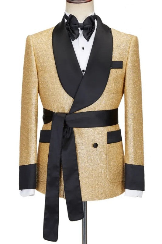 Modern Gold Shawl Lapel Double Breasted Wedding Suit