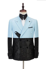 Blue Peaked Lapel Double-Breasted Slim Fit Prom Suit for Men