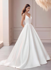 V-neck Ball Gown Wedding Dress With Sweep Train