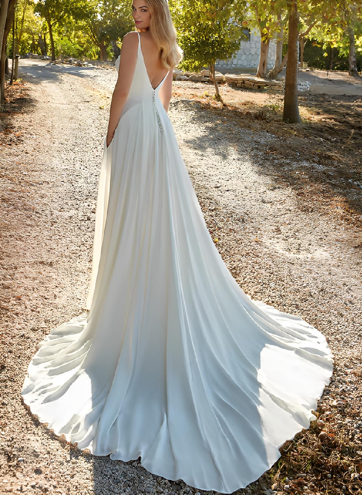 A-Line Chiffon Wedding Dresses With Court Train