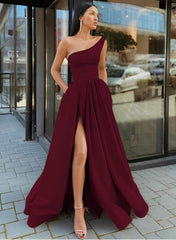 One-Shoulder A-Line Satin Bridesmaid Dress