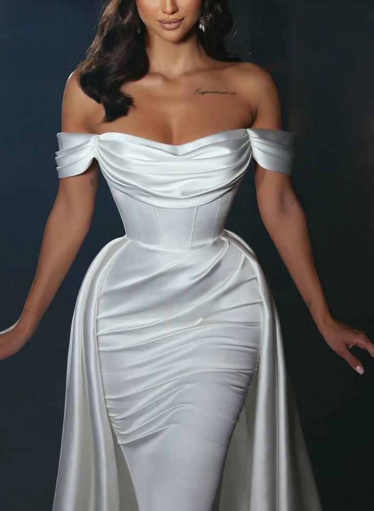 Off-The-Shoulder Cowl Neck Satin Wedding Dresses