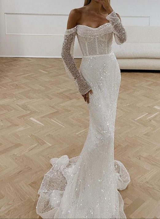 Mermaid Wedding Dresses with Sequined Long Sleeves