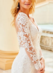 Elegant Lace/Tulle Wedding Dresses with Long Sleeves and V-Neck