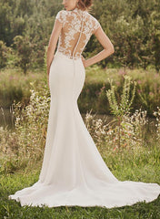 High Neck Lace/Elastic Satin Trumpet/Mermaid Wedding Dresses