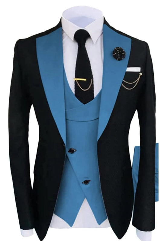 Chic Blue Shawl Lapel 3-Piece Prom Suit for Men