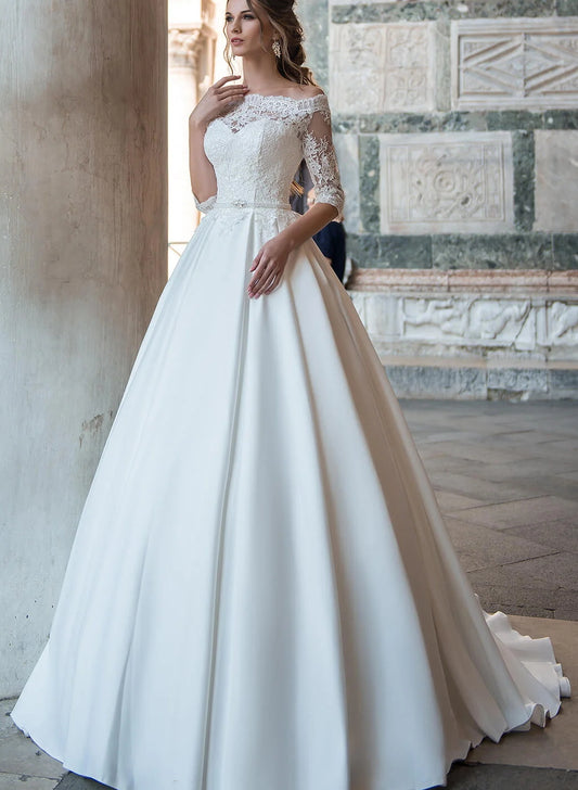 Off-The-Shoulder Ball-Gown Wedding Dresses With Sleeves