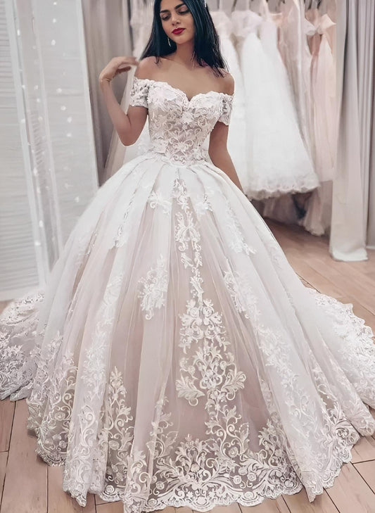 Off-The-Shoulder Ball-Gown Lace Wedding Dresses