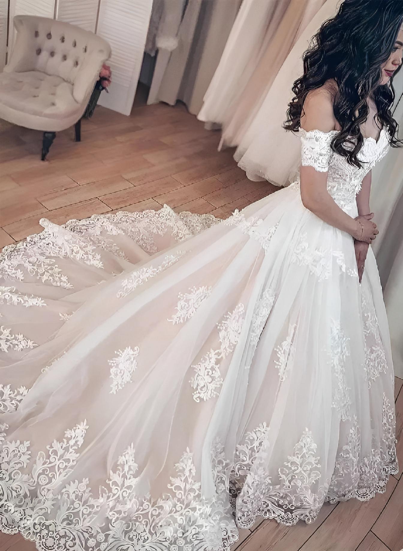 Off-The-Shoulder Ball-Gown Lace Wedding Dresses