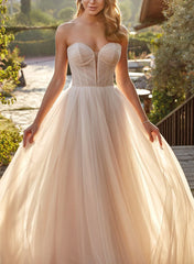 Sweetheart Sweep Train Tulle Ball-Gown Wedding Dresses