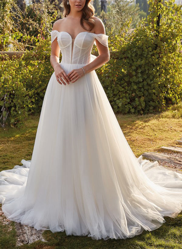 Sweetheart Sweep Train Tulle Ball-Gown Wedding Dresses