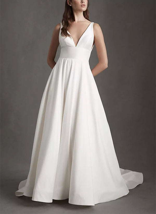 Elegant Sweep Train Satin Wedding Dress