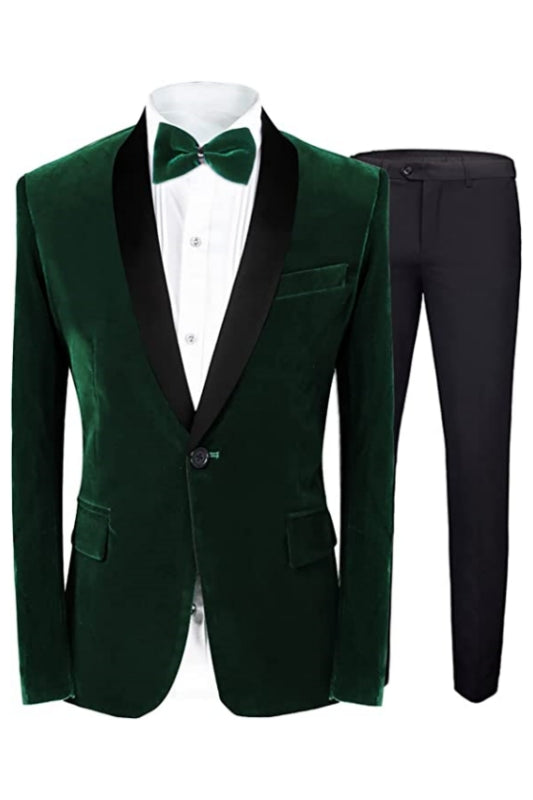 Deep Green Shawl Lapel Two-Piece Wedding Suit