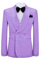 Lilac Jacquard Double-Breasted Shawl Lapel Wedding Suit