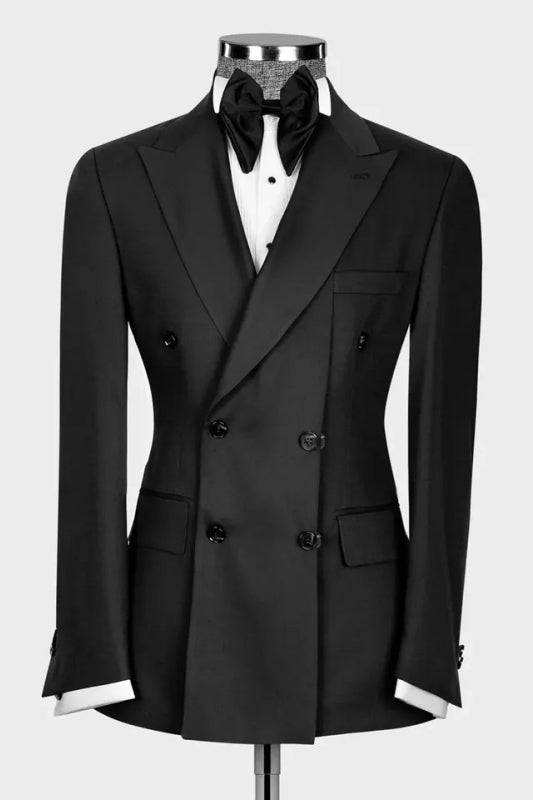 Stylish Black Peaked Lapel Double Breasted Prom Suit