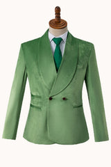 Modern Green Shawl Lapel Double Breasted Velvet Wedding Suit