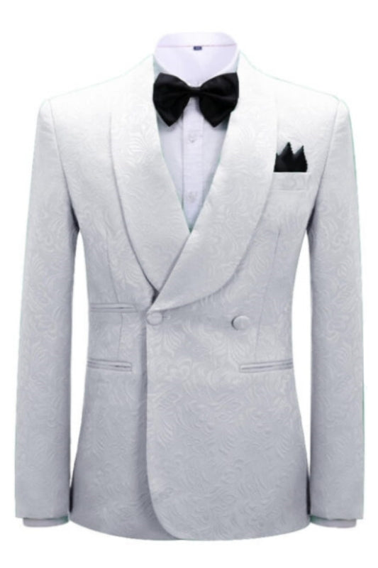 White Jacquard Double-Breasted Shawl Lapel Wedding Suit