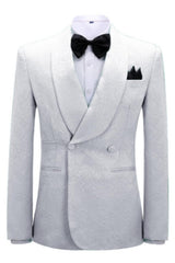 White Jacquard Double-Breasted Shawl Lapel Wedding Suit