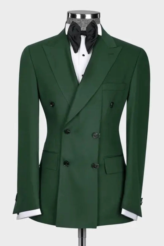 Dark Green Peaked Lapel Double Breasted Bespoke Prom Suit