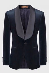 Navy Blue Shawl Lapel Formal Velvet Wedding Suit