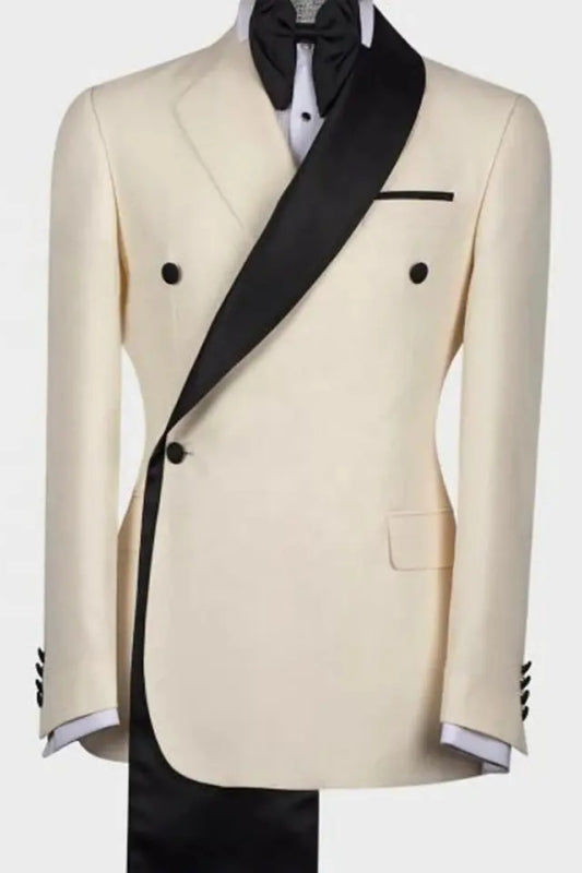 Beige Two-Piece Slim Fit Shawl Lapel Wedding Suit