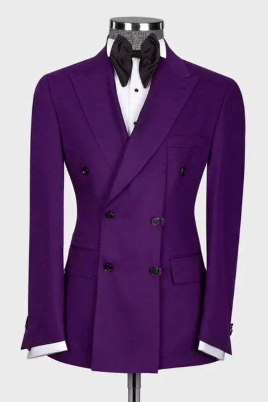 Purple Double-Breasted Peaked Lapel Prom Suit