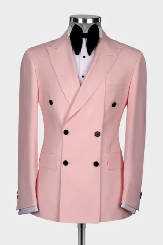 Pink Double-Breasted Peaked Lapel Prom Suit