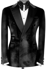 Black Velvet Double-Breasted Peaked Lapel Prom Suit