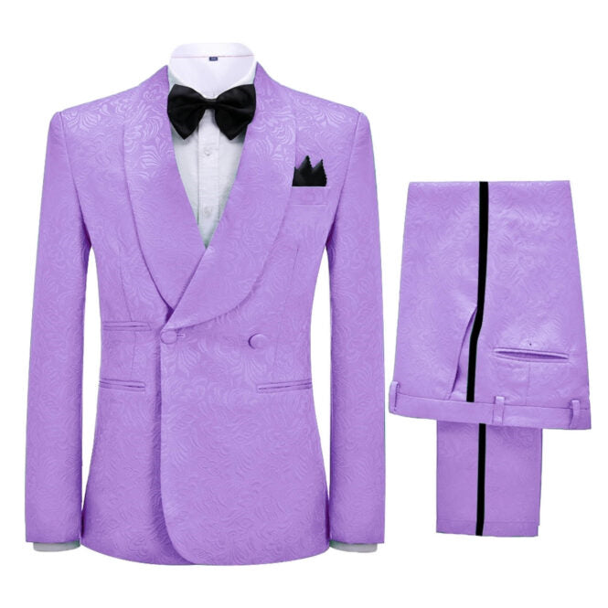 Lilac Jacquard Double-Breasted Shawl Lapel Wedding Suit