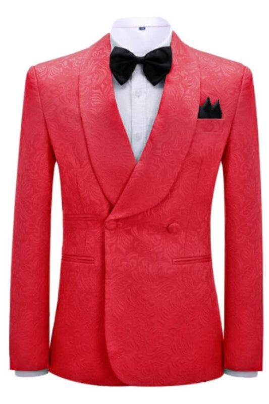 Red Jacquard Double-Breasted Shawl Lapel Wedding Suit